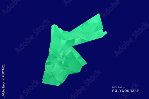 Jordan Map - low poly polygon vector, geometric triangulated silhouette in green and blue tones, clean modern style, isolated background for infographic use.