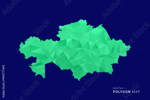Kazakhstan Map - low poly polygon vector, geometric triangulated silhouette in green and blue tones, clean modern style, isolated background for infographic use.