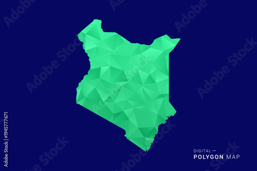 Kenya Map - low poly polygon vector, geometric triangulated silhouette in green and blue tones, clean modern style, isolated background for infographic use.