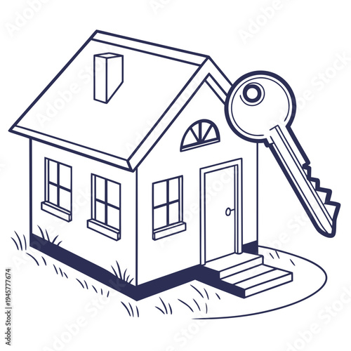 House key icon illustration, real estate and homeownership concept