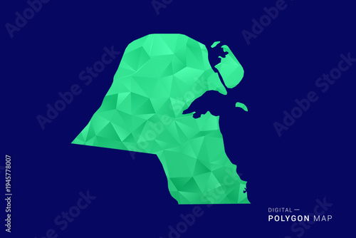 Kuwait Map - low poly polygon vector, geometric triangulated silhouette in green and blue tones, clean modern style, isolated background for infographic use.