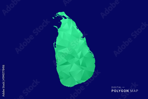 Sri Lanka Map - low poly polygon vector, geometric triangulated silhouette in green and blue tones, clean modern style, isolated background for infographic use.