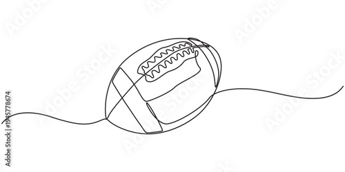 One continuous line drawing American football ball. sport ball concept, American football ball in single continuous line style. One line drawing of Rugby ball. Editable stroke drawing. American ball