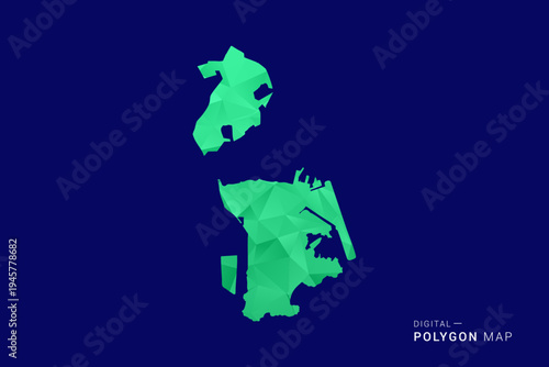 Macao Map - low poly polygon vector, geometric triangulated silhouette in green and blue tones, clean modern style, isolated background for infographic use.