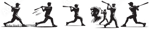 vector of young men playing baseball in silhouette style