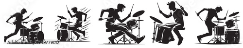 vector of young man playing drums in silhouette style