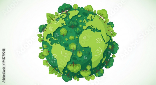 Eco friendly earth with green leaves and plants growing around it symbolizing environmental sustainability and nature conservation on a white background