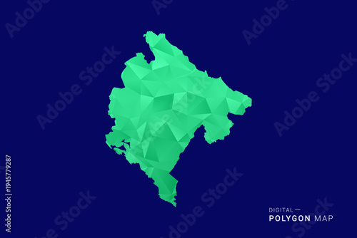 Montenegro Map - low poly polygon vector, geometric triangulated silhouette in green and blue tones, clean modern style, isolated background for infographic use.