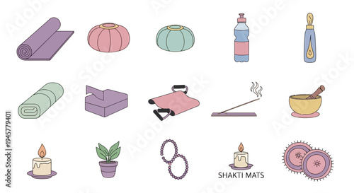 Illustrated Elements for Relaxation, Wellness, and Mindful Practices in Vector Style