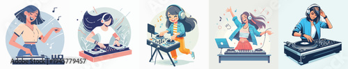 vector of woman playing Disc Jockey