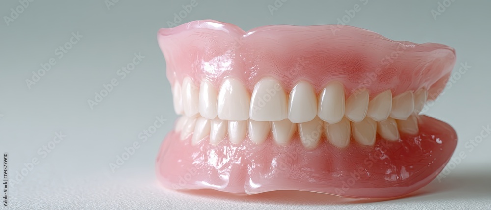 Obraz premium Dental prosthetic model of a dental implant displayed on a white surface with a sunny light background highlighting the structure and detail of the model