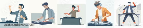 vector of young man playing Disc Jockey