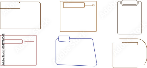 Set of 6 folder icons vector, outline style