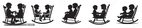 vector of a child sitting in a rocking chair in silhouette style