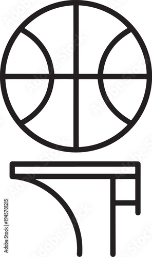 Minimalist black and white basketball and backboard