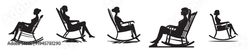 vector of a little woman sitting in a rocking chair in silhouette style
