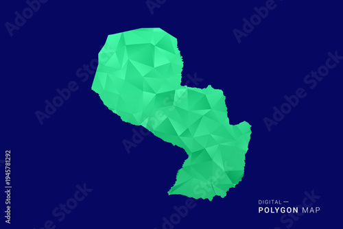 Paraguay Map - low poly polygon vector, geometric triangulated silhouette in green and blue tones, clean modern style, isolated background for infographic use.