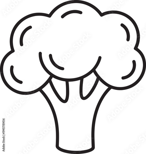 Minimalist black and white broccoli vegetable outline