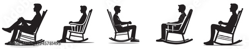 vector of young man sitting in a rocking chair in silhouette style