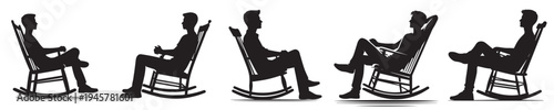 vector of young man sitting in a rocking chair in silhouette style