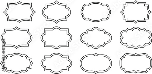 Vintage decorative frame vector set featuring elegant black border outlines for labels wedding invitations certificates and classic product packaging designs.