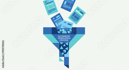 Blue documents fall into a funnel labeled AUTOMATED VERIFICATION PROCESS.