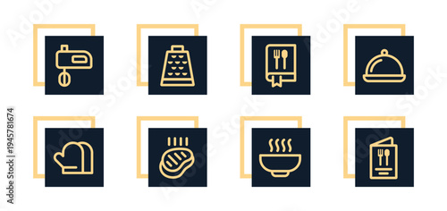Mixer, cooking book, meat, bowl, recipe book, kitchen tool Icons Pack for Website, Apps and UI Interfaces