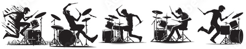 vector of young man playing drums in silhouette style