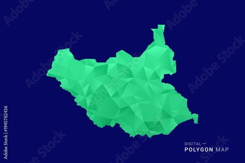 South Sudan Map - low poly polygon vector, geometric triangulated silhouette in green and blue tones, clean modern style, isolated background for infographic use.
