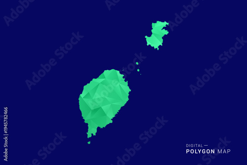 Sao Tome and Principe Map - low poly polygon vector, geometric triangulated silhouette in green and blue tones, clean modern style, isolated background for infographic use.