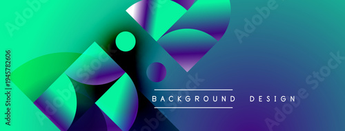 Abstract gradient shapes overlap. Vibrant turquoise, purple hues dominate design. Text reads background design centrally positioned. Modern aesthetic.