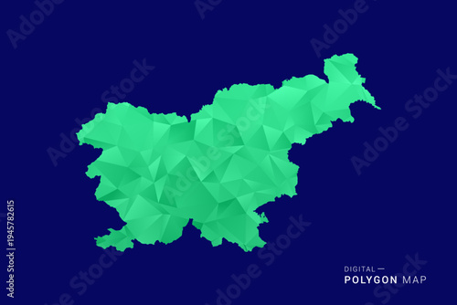 Slovenia Map - low poly polygon vector, geometric triangulated silhouette in green and blue tones, clean modern style, isolated background for infographic use.