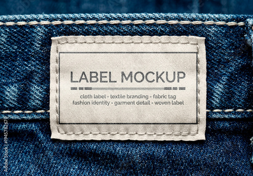 Blank Fabric Label Mockup on Dark Denim Jeans