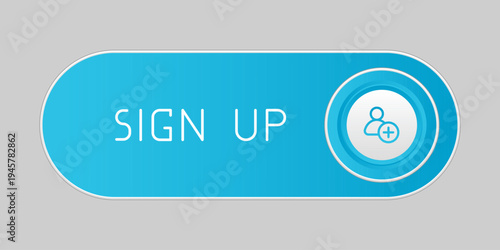 Modern blue rounded CTA button with shadow, "Sign Up" text, 3D effect, web UI element for landing pages, mobile apps or banners.