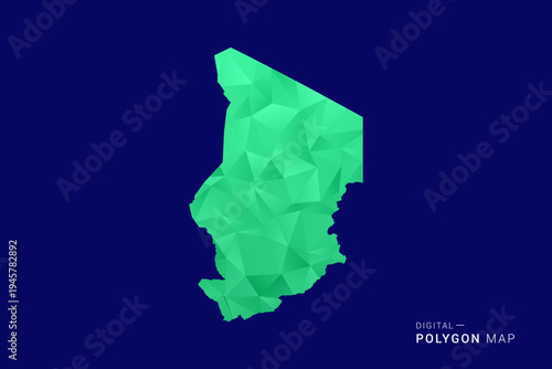 Chad Map - low poly polygon vector, geometric triangulated silhouette in green and blue tones, clean modern style, isolated background for infographic use.
