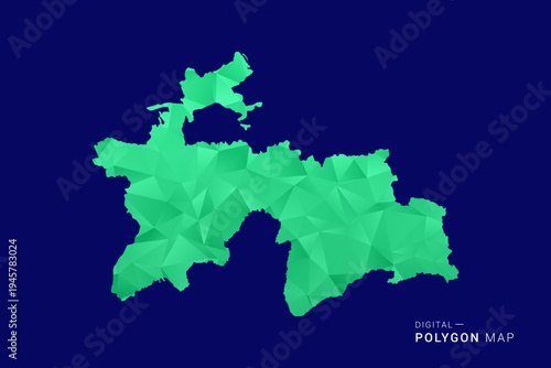 Tajikistan Map - low poly polygon vector, geometric triangulated silhouette in green and blue tones, clean modern style, isolated background for infographic use.