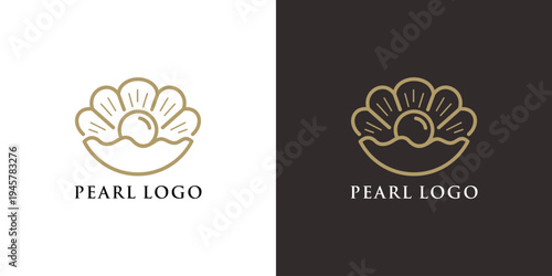 Elegant Pearl Logo Design with Shell and Gemstone Elements.