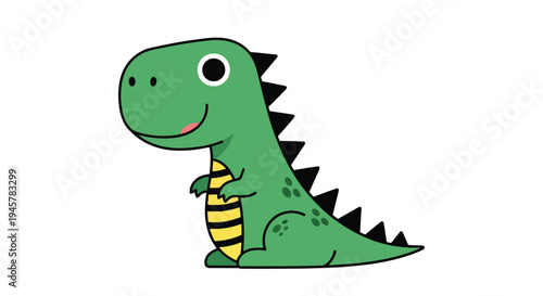 Cute Green Cartoon Dinosaur Illustration.