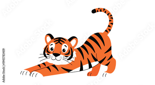 Cute Cartoon Tiger Stretching Playfully.
