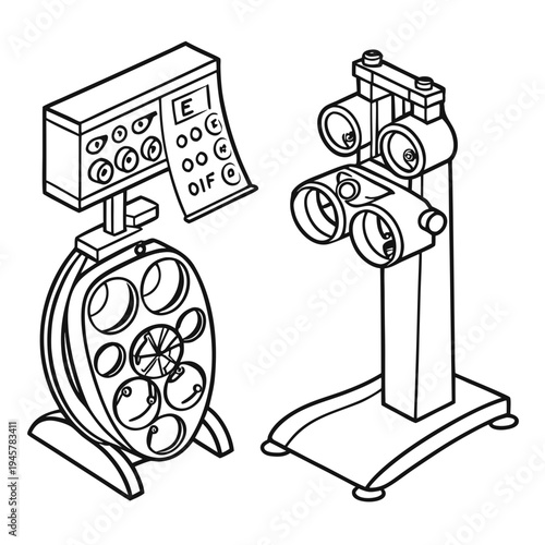 Eye examination equipment set: phoropter and vision test machine