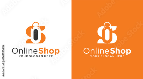 Online Shop Logo Design with Shopping Bag Icon and Letter S.