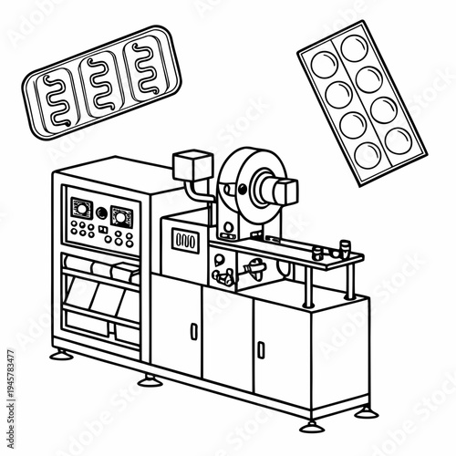 Pharmaceutical blister packaging machine and medicine packs vector