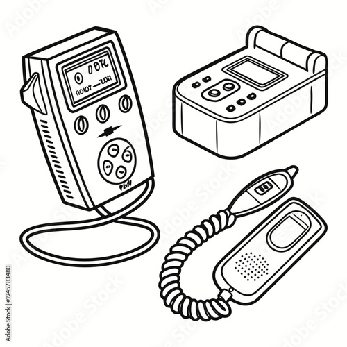Fetal doppler and portable medical monitoring devices vector icon set