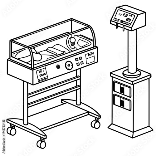 Neonatal intensive care unit incubator and medical equipment vector