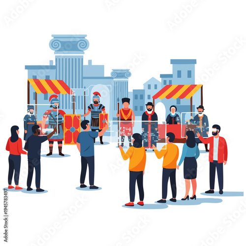 Ancient Roman Market Scene Vector Illustration