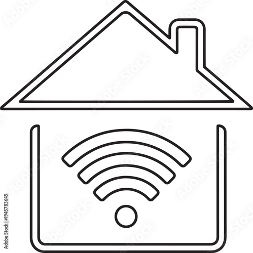 Minimalist black and white smart home with wifi symbol