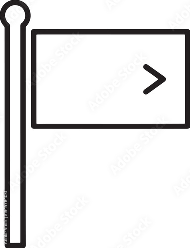 Minimalist black and white tourist guide flag with right arrow symbol