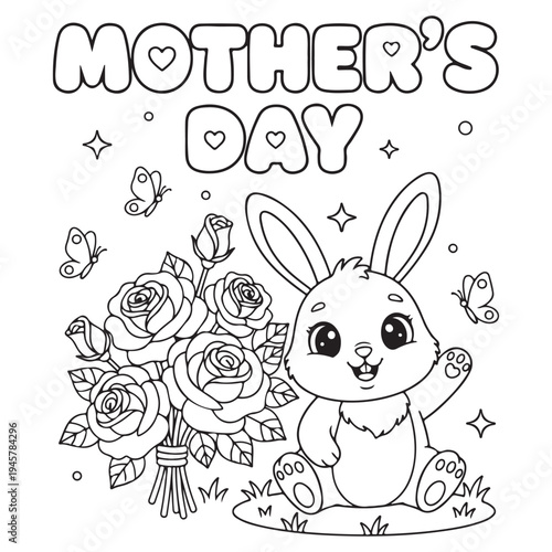 Cute Bunny Mothers Day , Floral Rabbit Mom Design