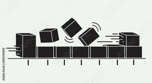 Black cubic boxes fall and move along timeline on light gray background.