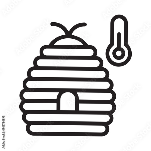 Beehive with thermometer icon for environmental temperature monitoring and bee colony health analytics